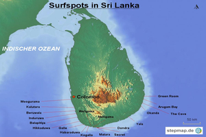 Karte der Surf Spots in Sri Lanka