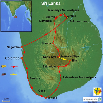 Routenverlauf Familienreise Sri Lanka